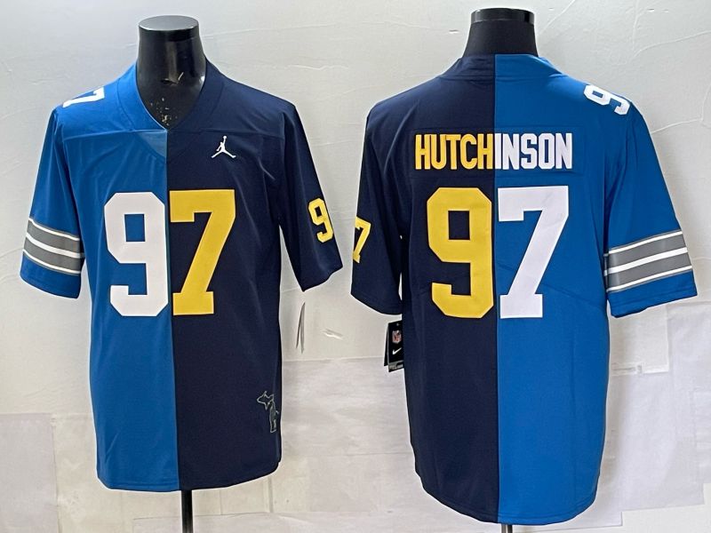 Men 2025 Detroit Lions #97 Hutchinson Blue black Limited NFL Jersey style 031